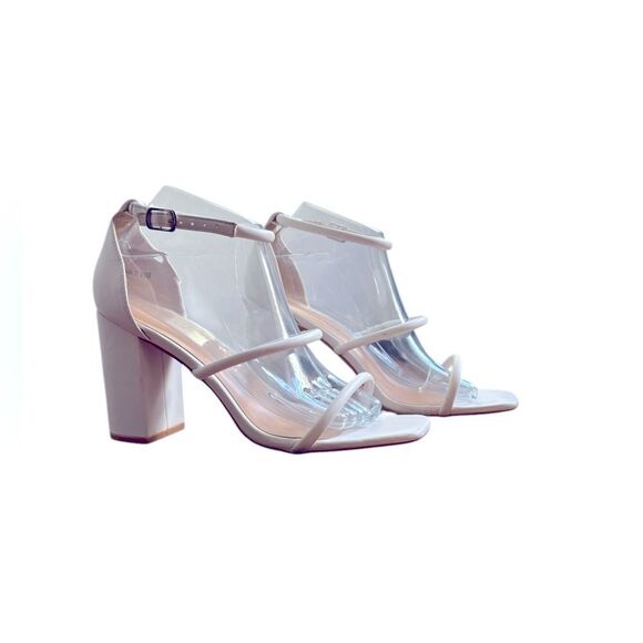 Boohoo White Triple Strap Block Heel Sandals Size 8 - Picture 12 of 12